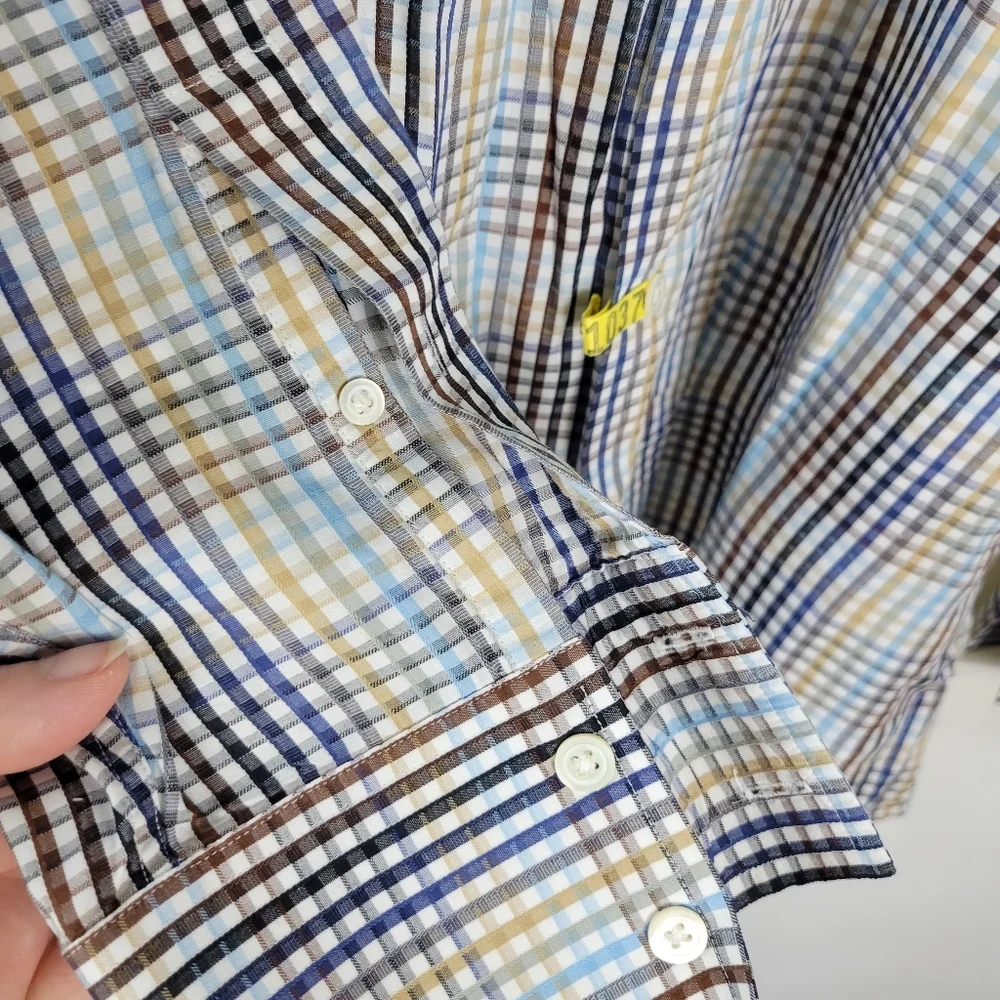 Mens Banana Republic LS Plaid Shirt 100% Cotton Blue/Brown/white/Yellow Size XL